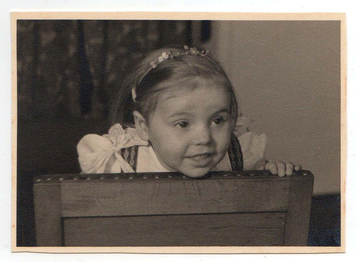 A black and white photo fo Barbara as a baby.