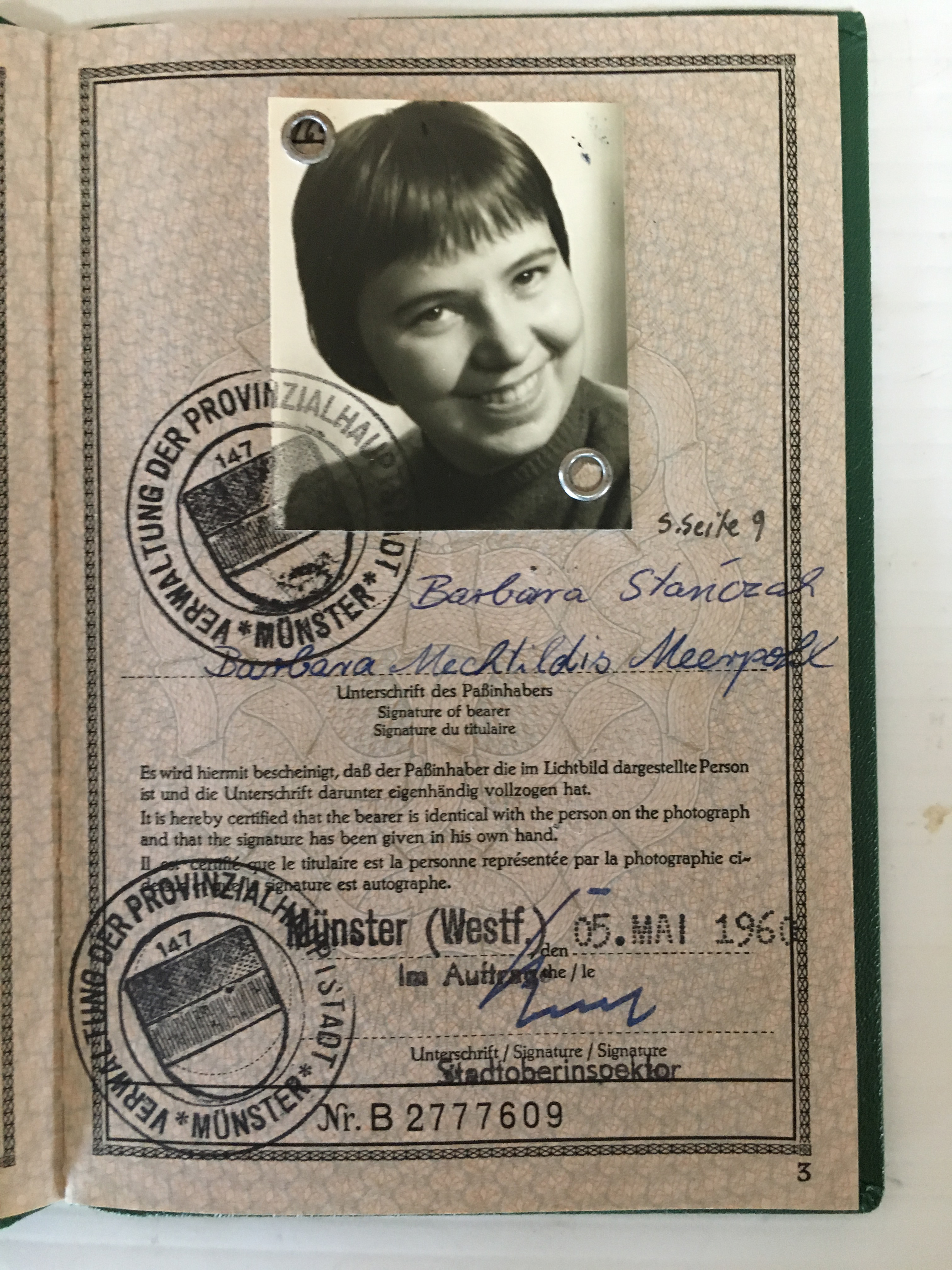 Barbara's early passport photo